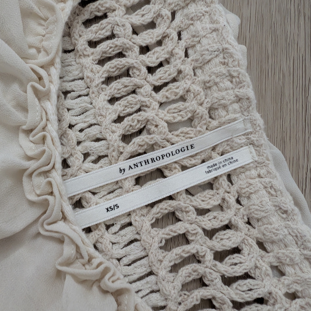Anthropologie Ruffled Ivory Ruffled Crochet Top - Picture 4 of 10